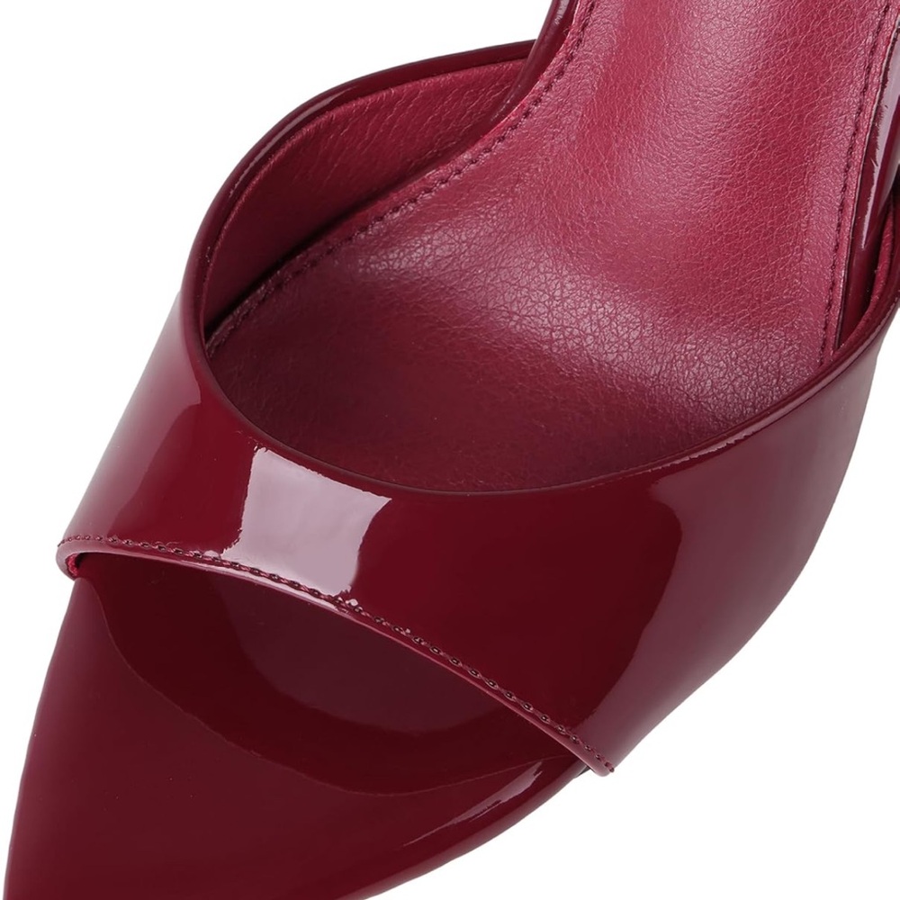 Women's Burgundy Patent Leather Pointed Toe High Heel Mules - Picture 5 of 8